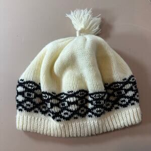 Vintage Gitano Hat Slouchy Fair Isle Beanie Beret Cream Black 90s 80s Women